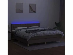 Online Cama box spring con colchón LED tela gris taupe 180x200 cm Somier - 180X200Cm