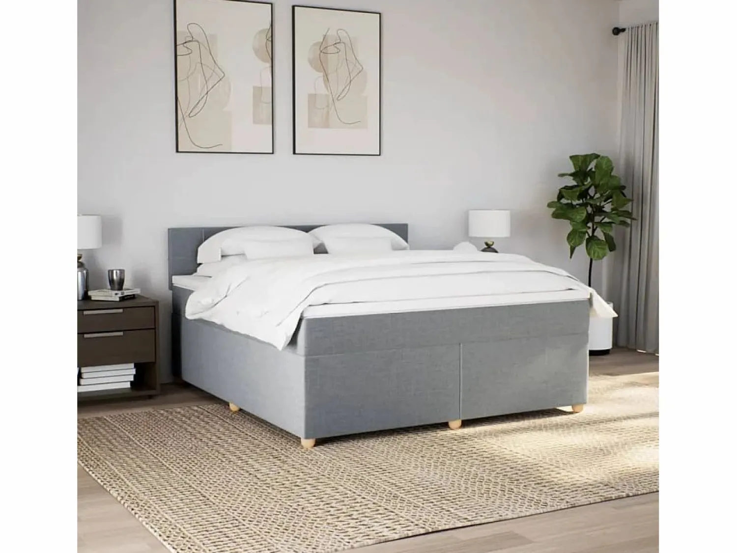 Discount Clicnbuy Cama box spring con colchón tela claro 180x200 cm Gris