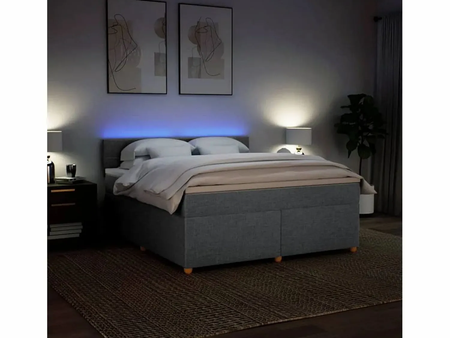 Discount Clicnbuy Cama box spring con colchón tela claro 180x200 cm Gris