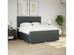 Clicnbuy Cama box spring con colchón tela oscuro 180x200 cm