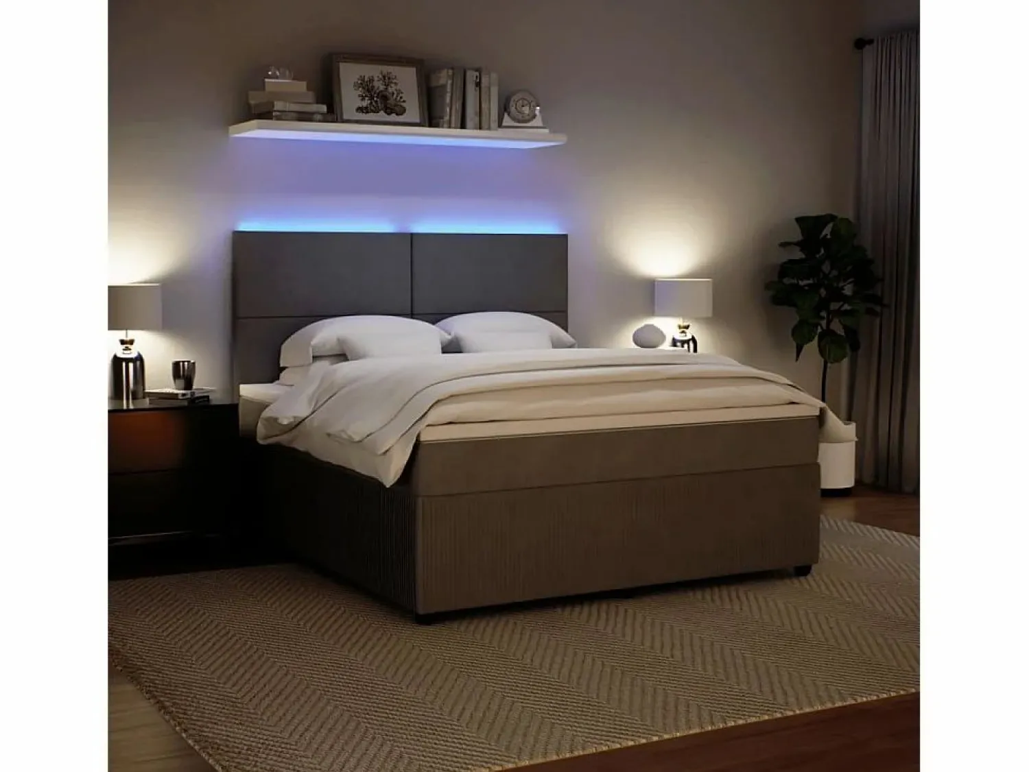 Clicnbuy Cama box spring con colchón terciopelo claro 180x200 cm