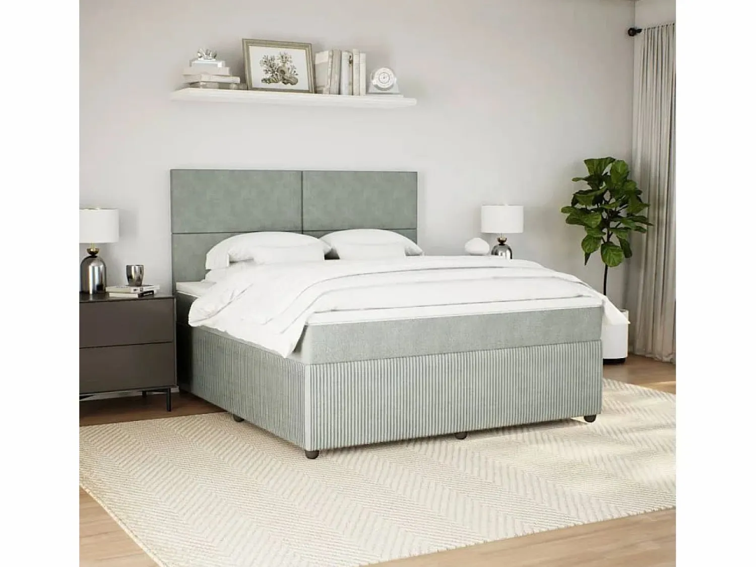 Clicnbuy Cama box spring con colchón terciopelo claro 180x200 cm