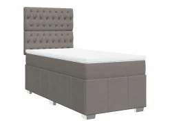 Outlet Cama box spring con colchón tela gris taupe 90x190 cm Somier - 90X190Cm