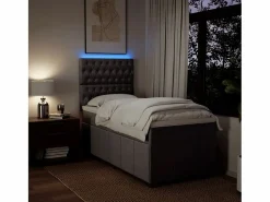 Outlet Cama box spring con colchón tela gris taupe 90x190 cm Somier - 90X190Cm