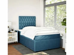 Clearance Clicnbuy Cama box spring con colchón terciopelo oscuro 120x200 cm Azul