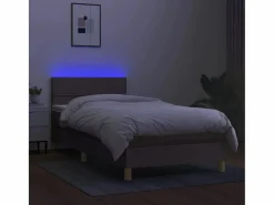 Clicnbuy Cama box spring con colchón LED tela gris taupe 90x190 cm