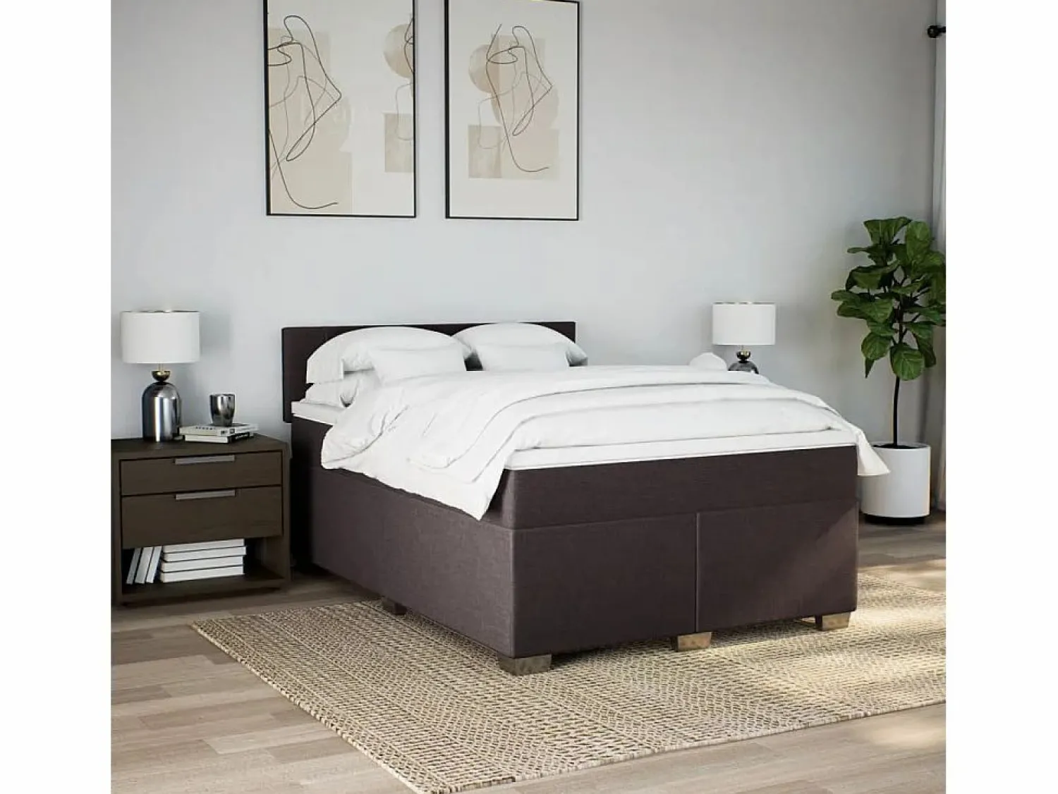 Online Clicnbuy Cama box spring con colchón tela marrón oscuro 160x200 cm Marru00f3n