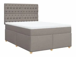 Clicnbuy Cama box spring con colchón tela gris taupe 140x190 cm