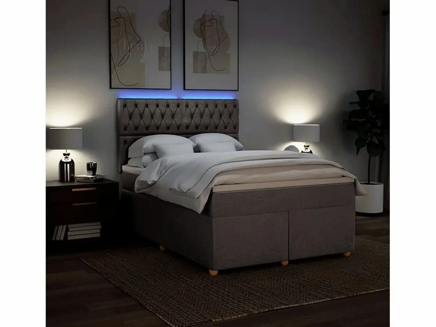 Clicnbuy Cama box spring con colchón tela gris taupe 140x190 cm