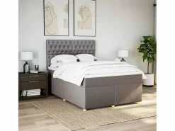 Clicnbuy Cama box spring con colchón tela gris taupe 140x190 cm