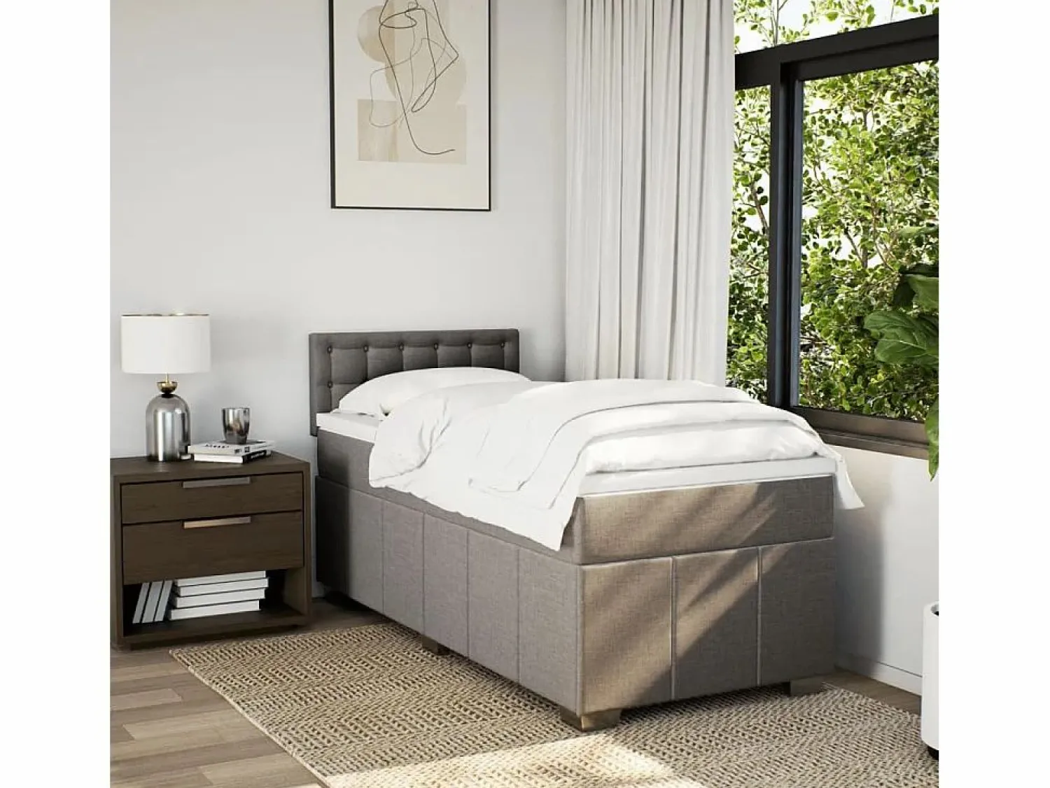 Outlet Clicnbuy Cama box spring con colchón tela gris taupe 90x190 cm Topo