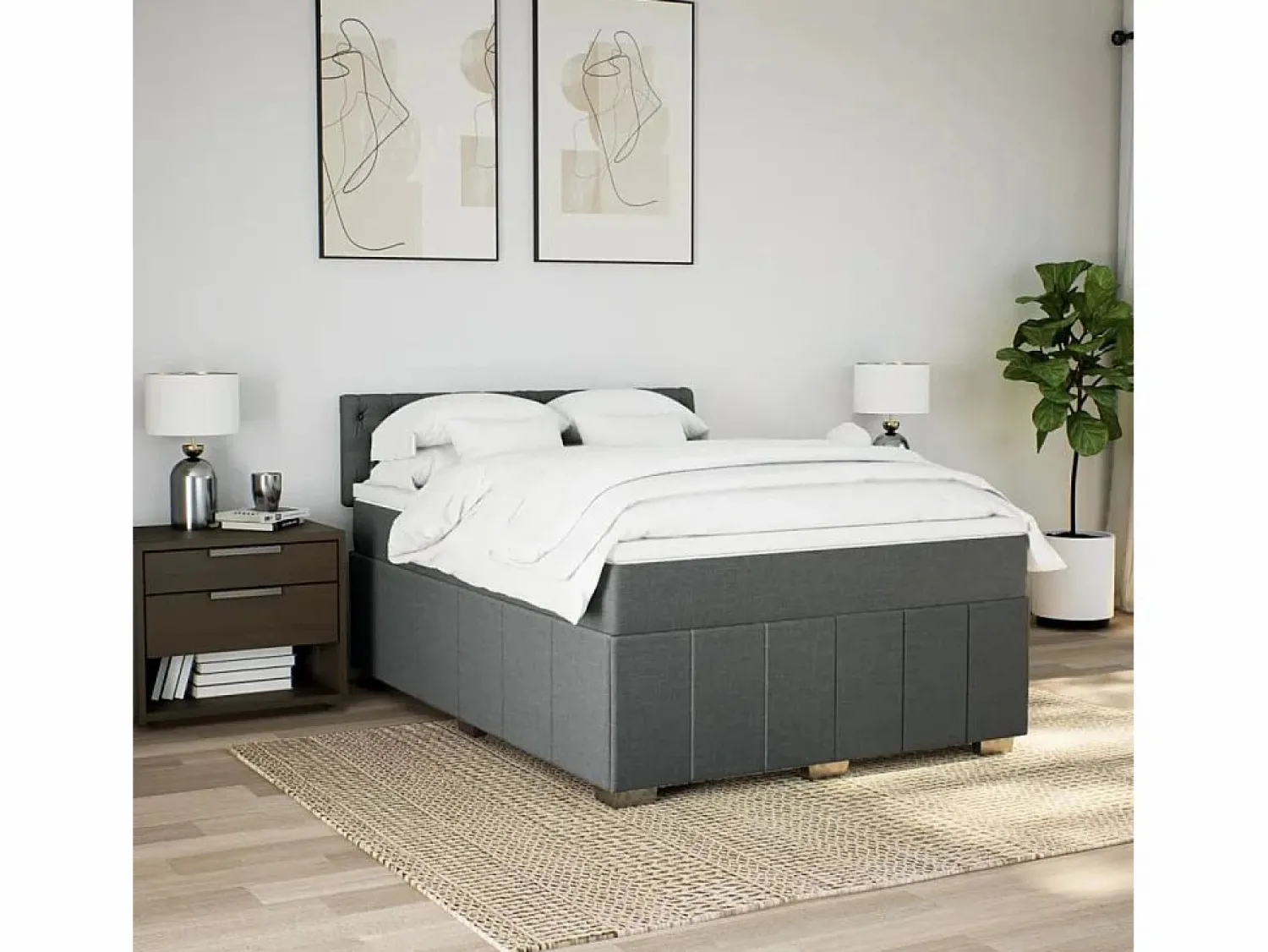 Discount Clicnbuy Cama box spring con colchón tela oscuro 160x200 cm Gris
