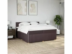 Discount Cama box spring con colchón tela marrón oscuro 200x200 cm Base De Cama De Láminas
