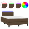 Cama box spring con colchón y LED tela marrón oscuro 120x190 cm Somier Tapizado