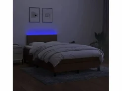 Cama box spring con colchón y LED tela marrón oscuro 120x190 cm Somier Tapizado