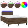 Clicnbuy Cama box spring con colchón y LED tela marrón oscuro 120x190 cm