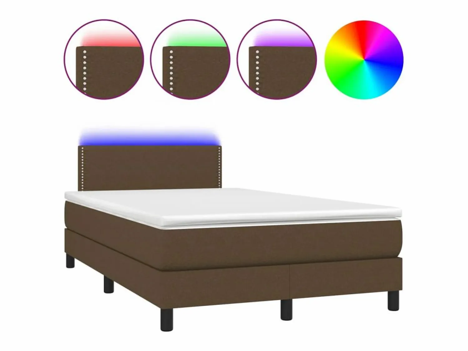 Clicnbuy Cama box spring con colchón y LED tela marrón oscuro 120x190 cm