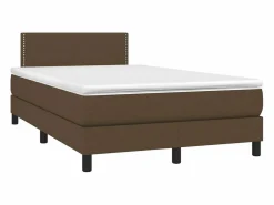 Clicnbuy Cama box spring con colchón y LED tela marrón oscuro 120x190 cm