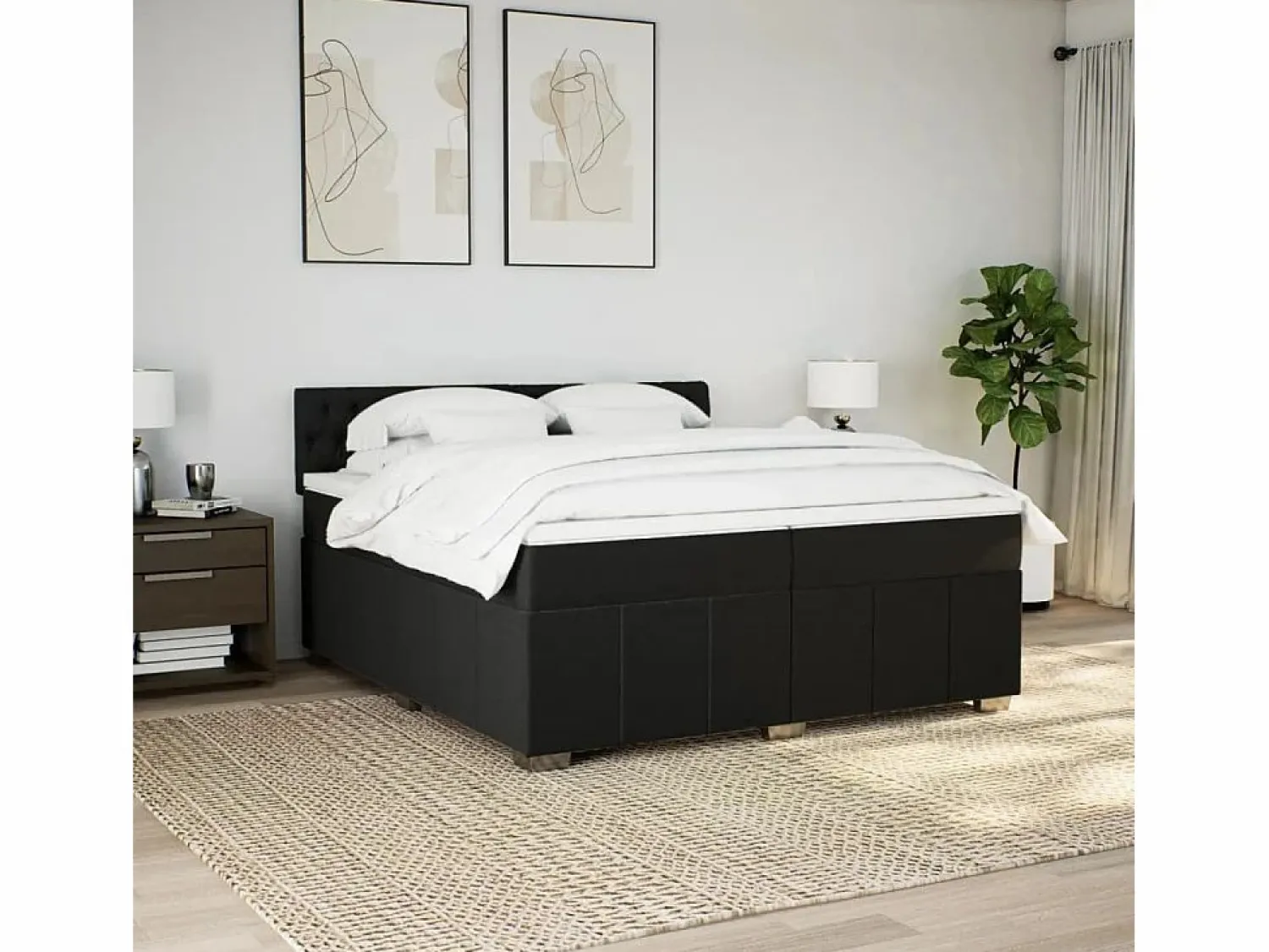 New Clicnbuy Cama box spring con colchón tela 200x200 cm Negro