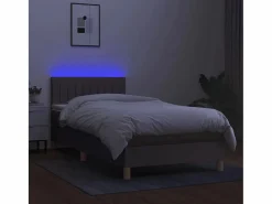Clicnbuy Cama box spring con colchón LED tela gris taupe 90x190 cm