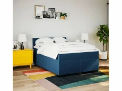 Clicnbuy Cama box spring con colchón tela 160x200 cm Azul