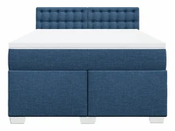 Clicnbuy Cama box spring con colchón tela 160x200 cm Azul