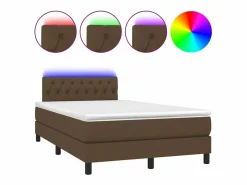 Clicnbuy Cama box spring con colchón y LED tela marrón oscuro 120x190 cm