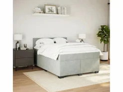 Clicnbuy Cama box spring con colchón terciopelo claro 160x200 cm
