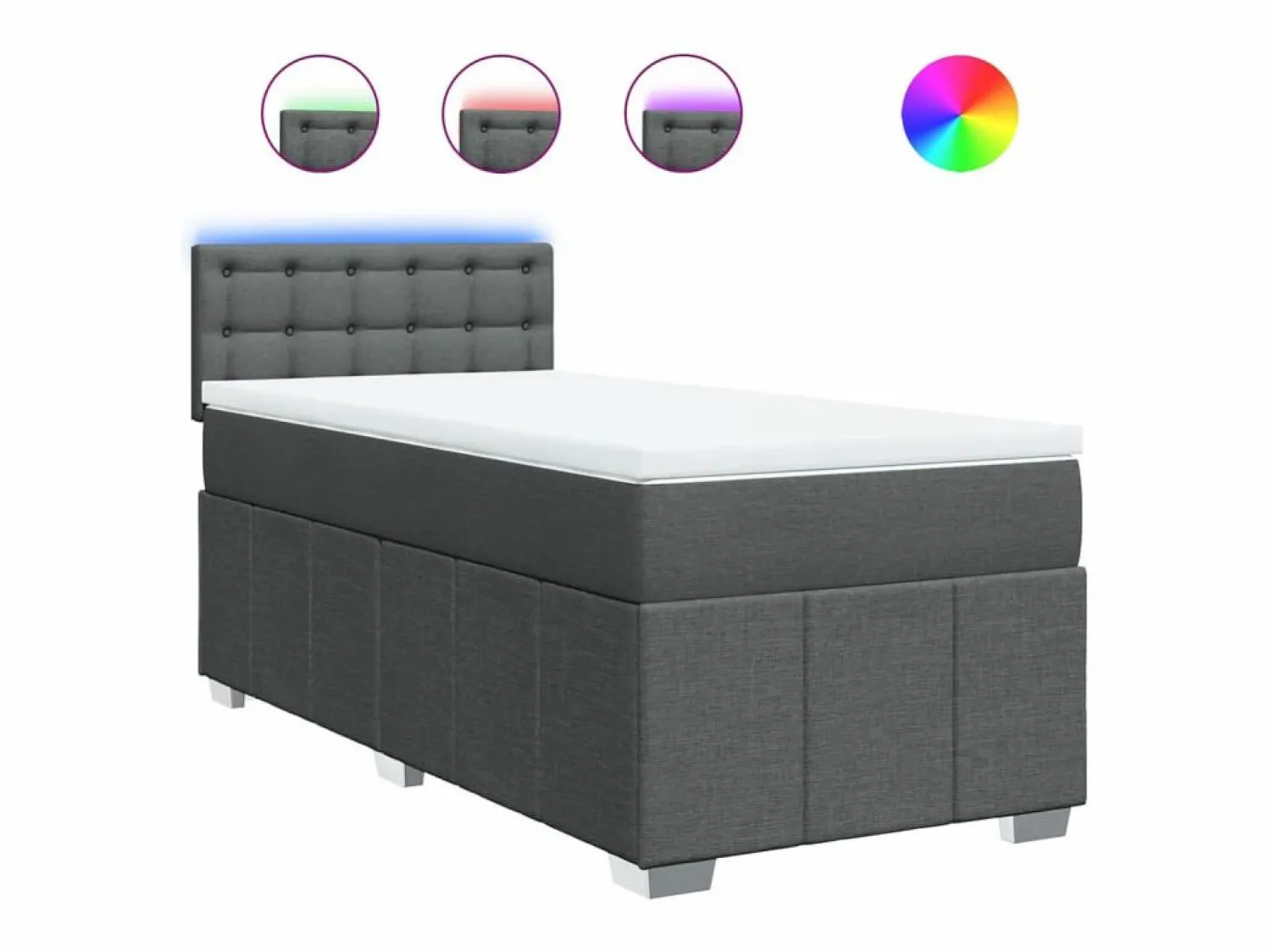 Clicnbuy Cama box spring con colchón tela oscuro 90x190 cm