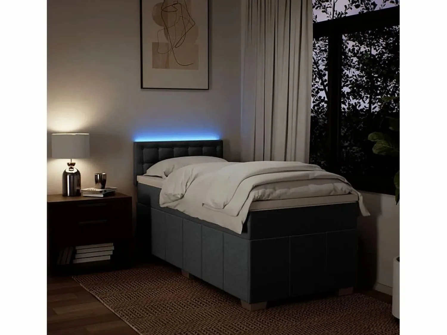 Clicnbuy Cama box spring con colchón tela oscuro 90x190 cm
