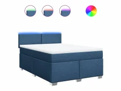 Clicnbuy Cama box spring con colchón tela 160x200 cm Azul