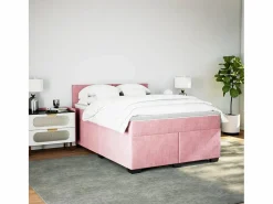 Clearance Clicnbuy Cama box spring con colchón terciopelo 160x200 cm Rosa