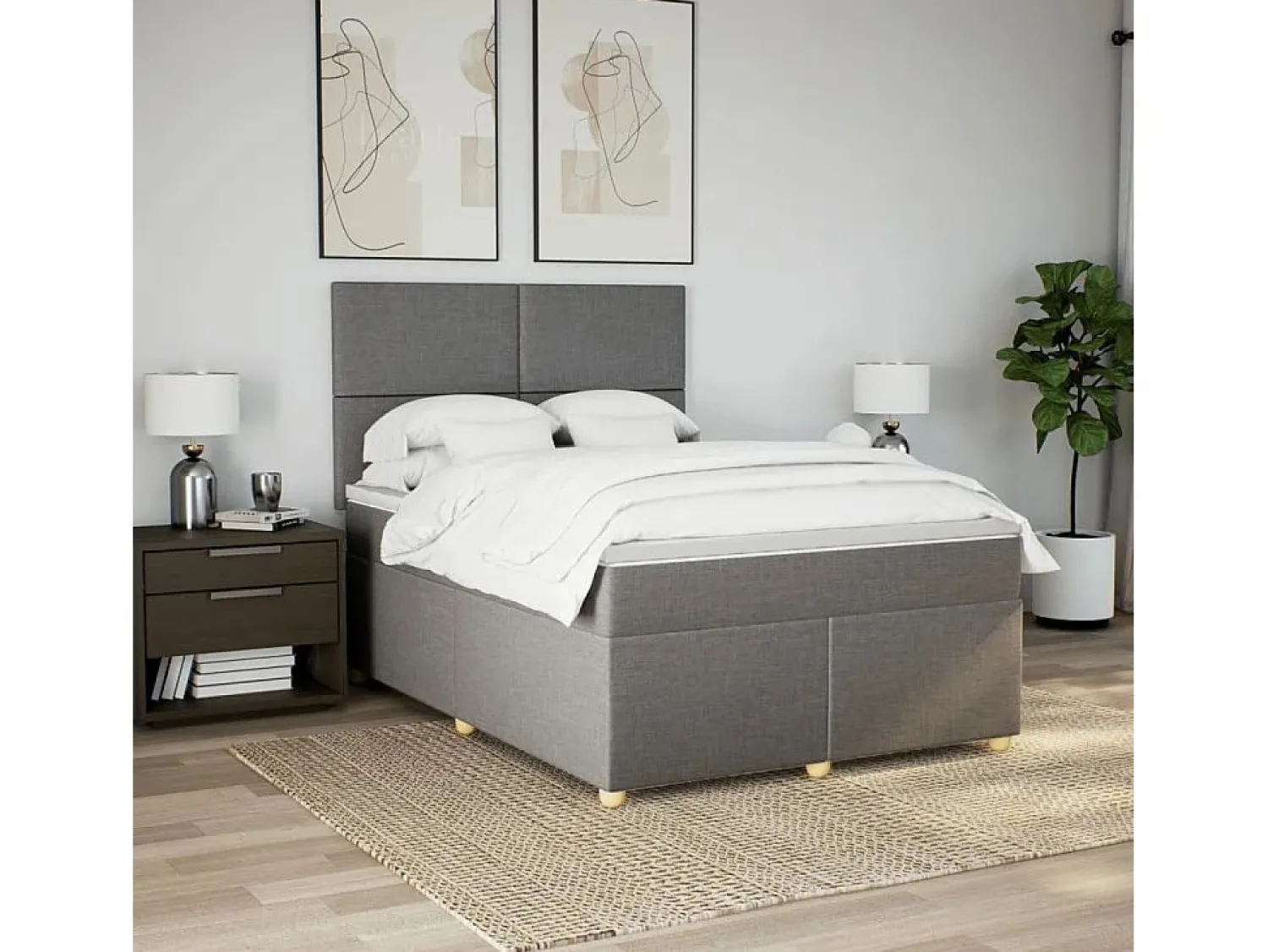 Clicnbuy Cama box spring con colchón tela gris taupe 160x200 cm