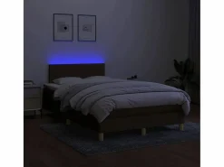 Clicnbuy Cama box spring con colchón y LED tela marrón oscuro 120x200 cm