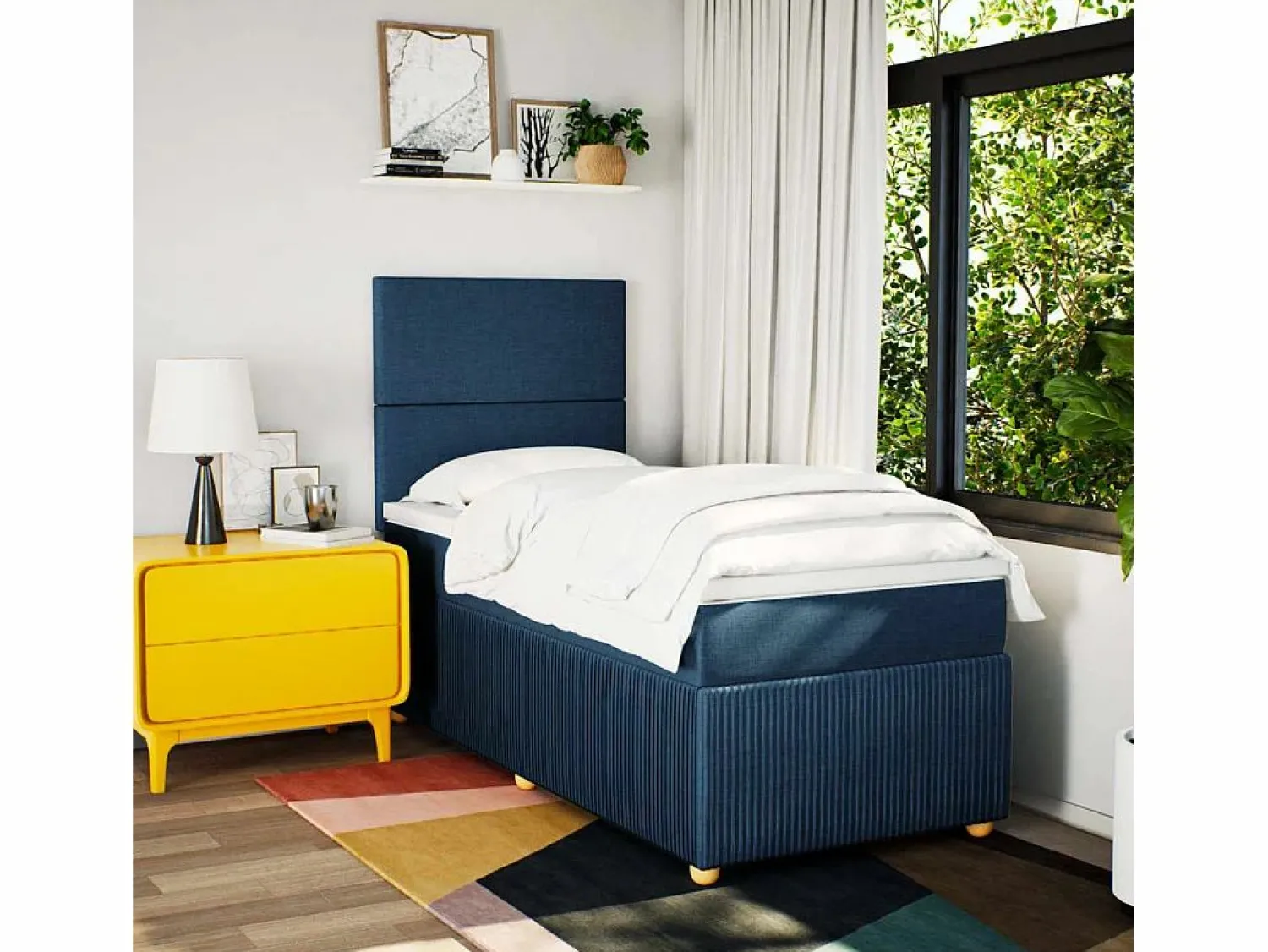 Clearance Clicnbuy Cama box spring con colchón tela 90x190 cm Azul