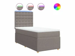 Online Cama box spring con colchón tela gris taupe 90x190 cm Base De Cama De Láminas