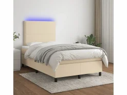 Best Clicnbuy Cama box spring con colchón y luces LED tela crema 120x190 cm