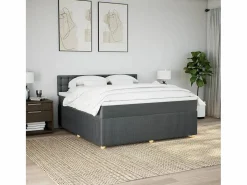 Clicnbuy Cama box spring con colchón tela oscuro 180x200 cm Gris
