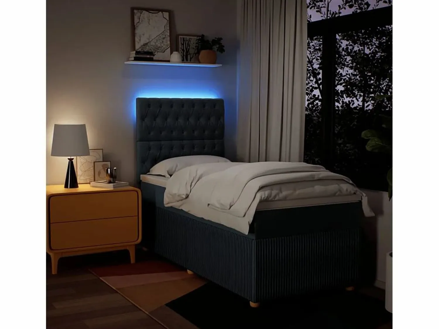Best Clicnbuy Cama box spring con colchón tela 90x190 cm Azul