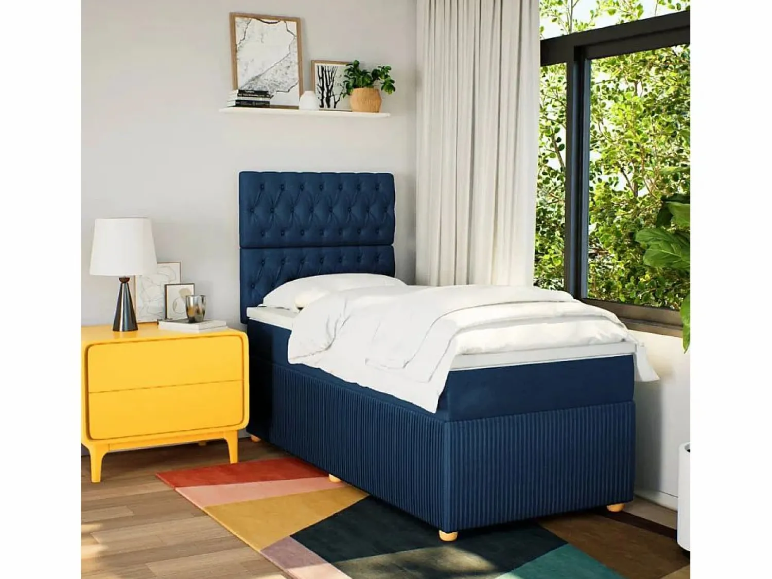 Best Clicnbuy Cama box spring con colchón tela 90x190 cm Azul