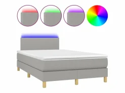 Discount Cama box spring con colchón y LED tela gris claro 120x190 cm Somier Tapizado