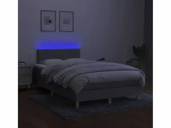 Discount Cama box spring con colchón y LED tela gris claro 120x190 cm Somier Tapizado