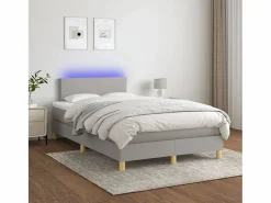 Discount Cama box spring con colchón y LED tela gris claro 120x190 cm Somier Tapizado