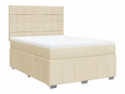Clicnbuy Cama box spring con colchón tela color 160x200 cm Crema
