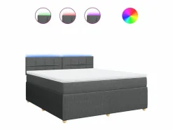 Clicnbuy Cama box spring con colchón tela oscuro 180x200 cm