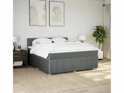 Clicnbuy Cama box spring con colchón tela oscuro 180x200 cm