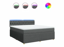 Clicnbuy Cama box spring con colchón tela oscuro 180x200 cm