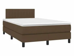 Sale Cama box spring con colchón y LED tela marrón oscuro 120x190 cm Somier Tapizado