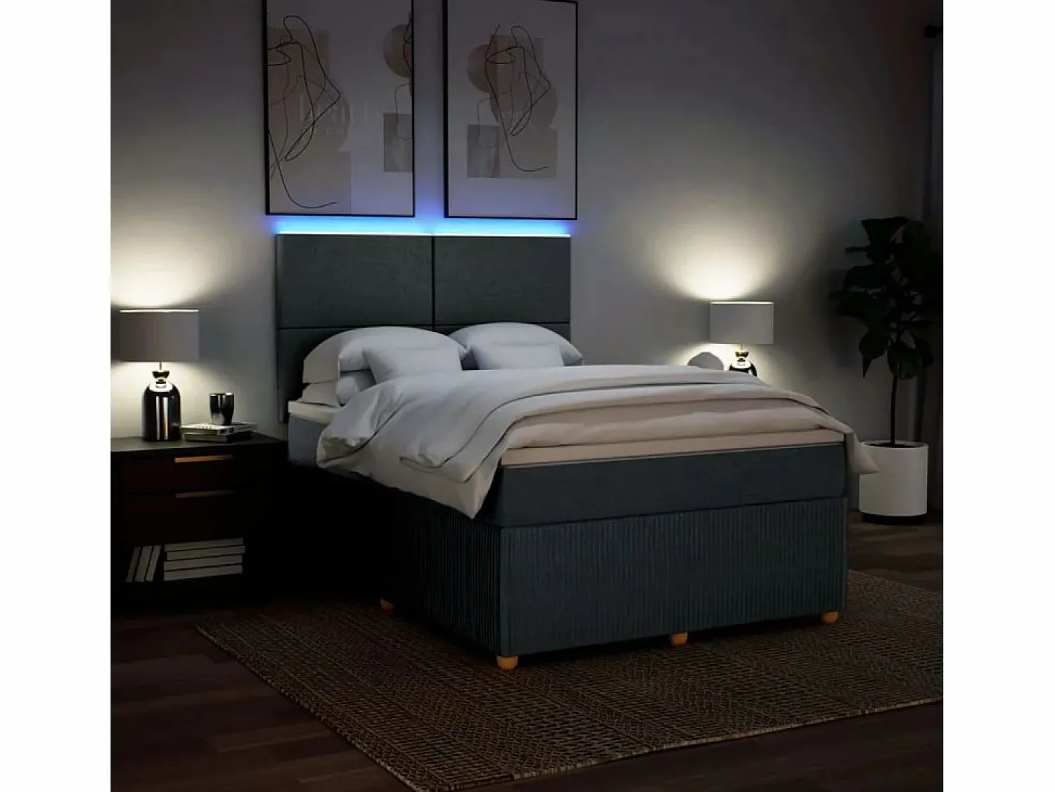 Online Clicnbuy Cama box spring con colchón tela oscuro 160x200 cm Gris