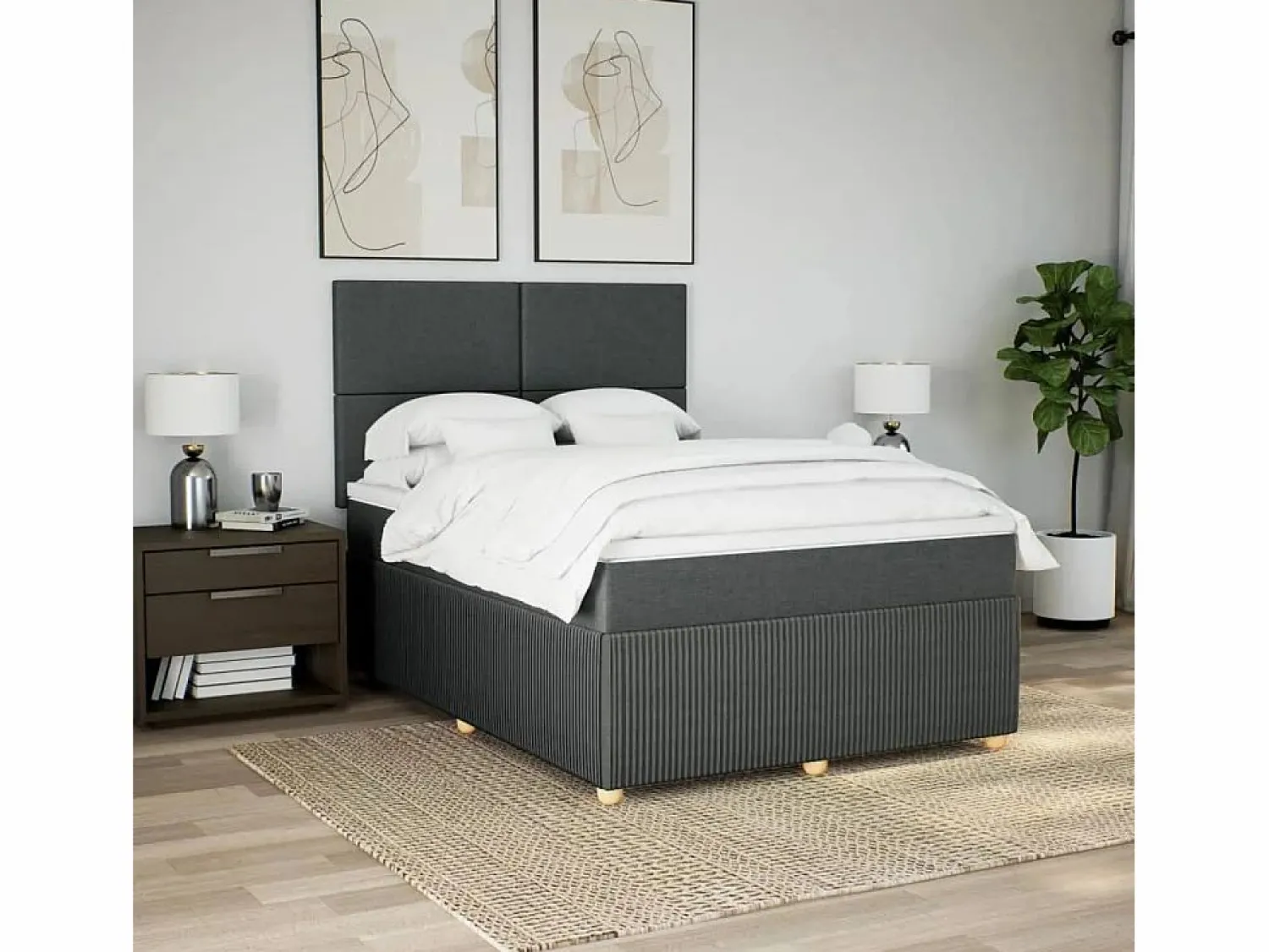 Online Clicnbuy Cama box spring con colchón tela oscuro 160x200 cm Gris
